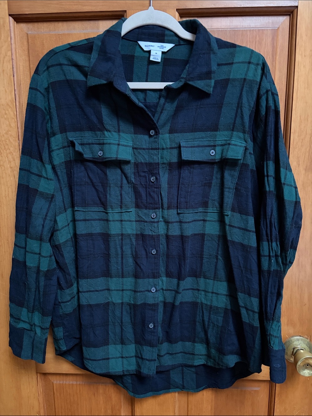 Old Navy Green and Navy Plaid Button-Down Shirt